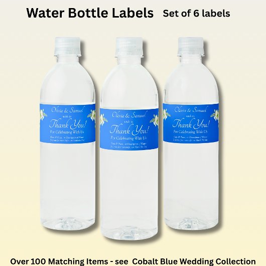 Waterfleslabels, Kobaltblauw Waterfles Etiket
