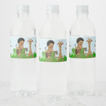 Waterfleslabels voor Afro Boy Safari Baby Shower
