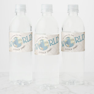 Waterfleslabels voor babyshower met vintage kaart waterfles etiket