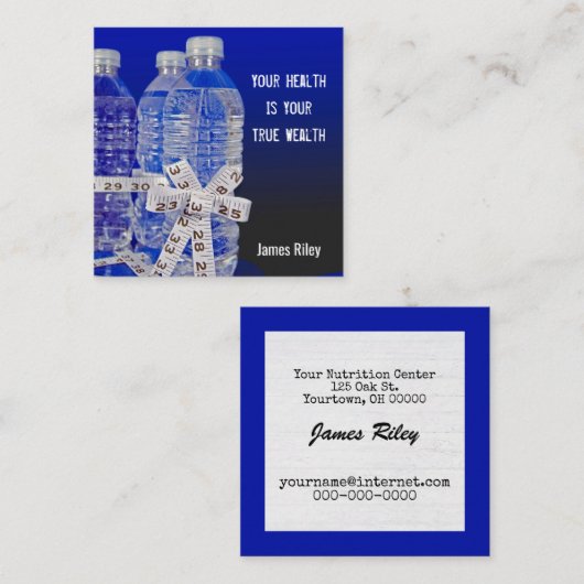 Waterflessen en meetlint vierkante visitekaartje (Voorkant / Achterkant)