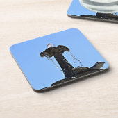 Waterfontein tot aan de hemel met waterdruppeltjes bier onderzetter (Linkerzijde)