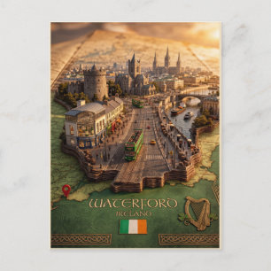 Waterford Ierland 3D kaart illustratie poster