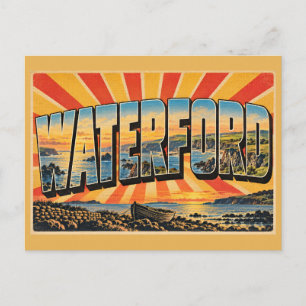 Waterford Kustkliffen Groene Heuvels Vintage Kunst Briefkaart