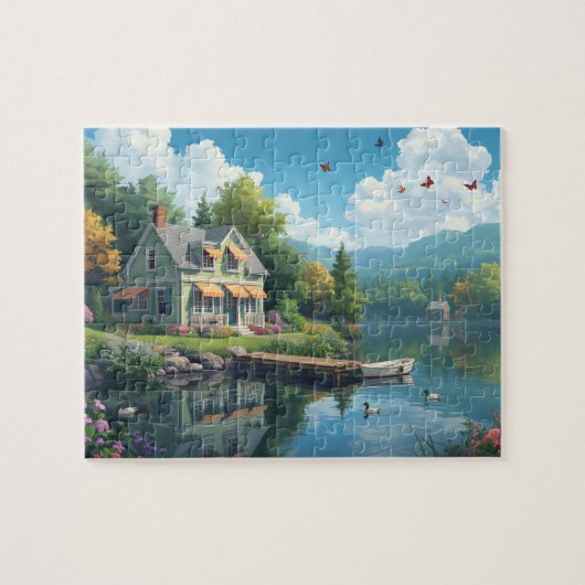 Waterfront Cottage Meerhuis Eenden Zomer Legpuzzel (Horizontaal)