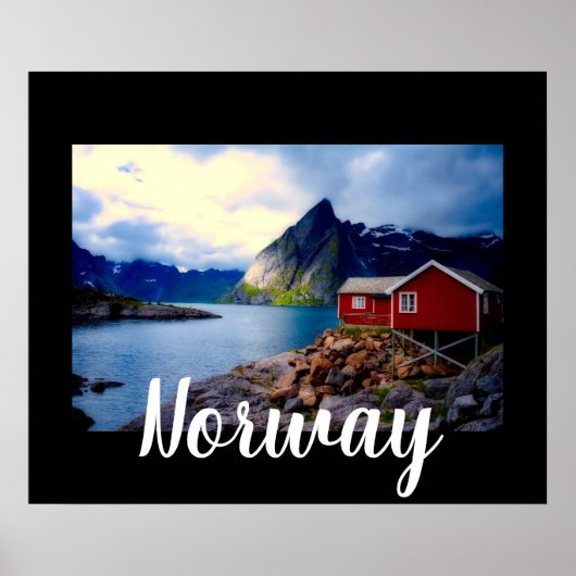 Waterfront Cottage Schilderachtig Noorwegen Poster (Voorkant)
