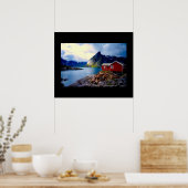 Waterfront Cottage Schilderachtig Noorwegen Poster (Keuken)