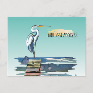 Waterfront Dock Great Blue Heron Aqua Nieuw adres Aankondigingskaart
