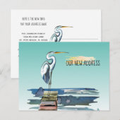 Waterfront Dock Great Blue Heron Aqua Nieuw adres Aankondigingskaart (Voorkant / Achterkant)
