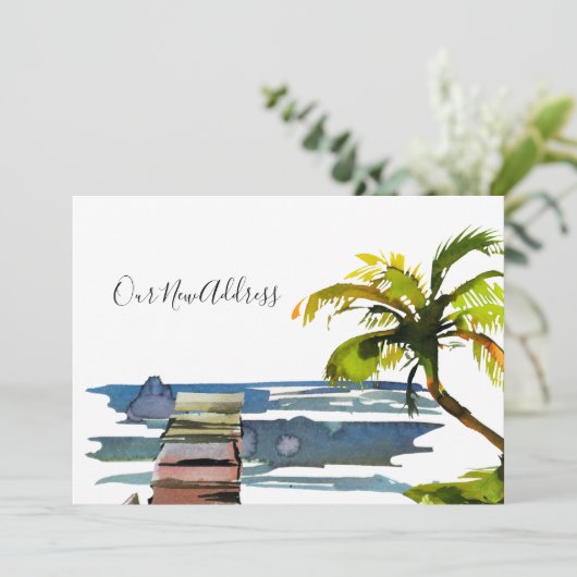 Waterfront Dock Palm Tree Nieuw adres Aankondiging (Staand voorkant)