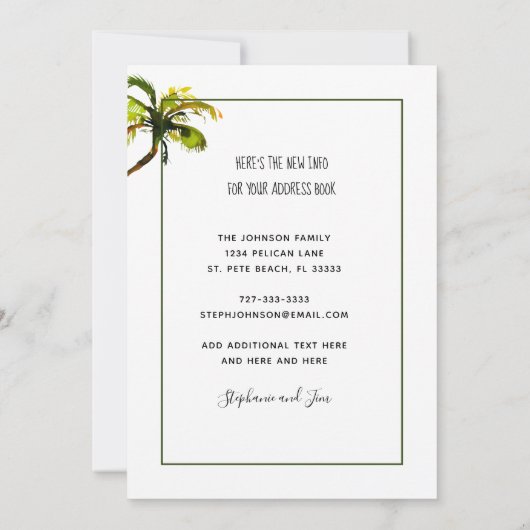 Waterfront Dock Palm Tree Nieuw adres Aankondiging (Achterkant)