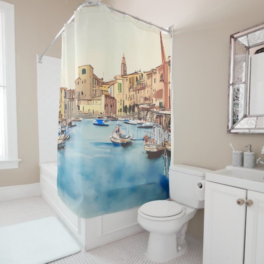 Waterfront en boten in de haven, Italiaans Douchegordijn (In situ)