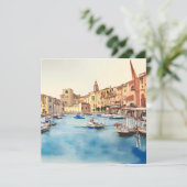 Waterfront en boten in de haven, Italiaans Feestdagenkaart (Staand voorkant)