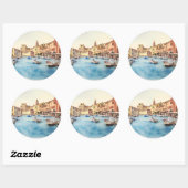 Waterfront en boten in de haven, Italiaans Ronde Sticker (Vel)