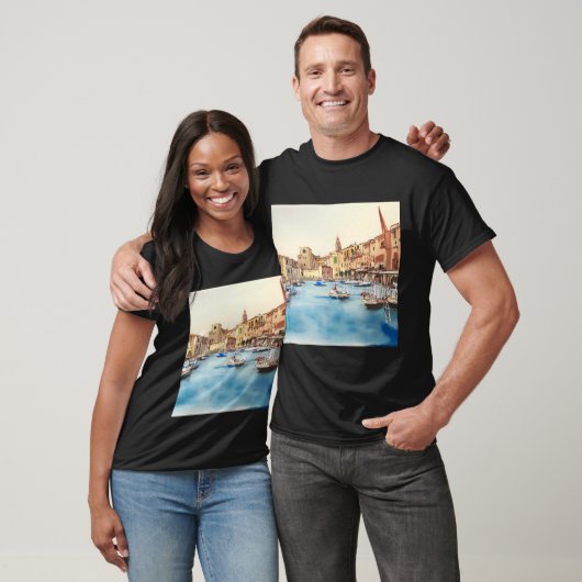 Waterfront en boten in de haven, Italiaans T-shirt (Unisex)