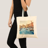 Waterfront en boten in de haven, Italiaans Tote Bag (Voorkant (product))