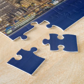 Waterfront en downtown skyline bij schemering legpuzzel (Zijkant)