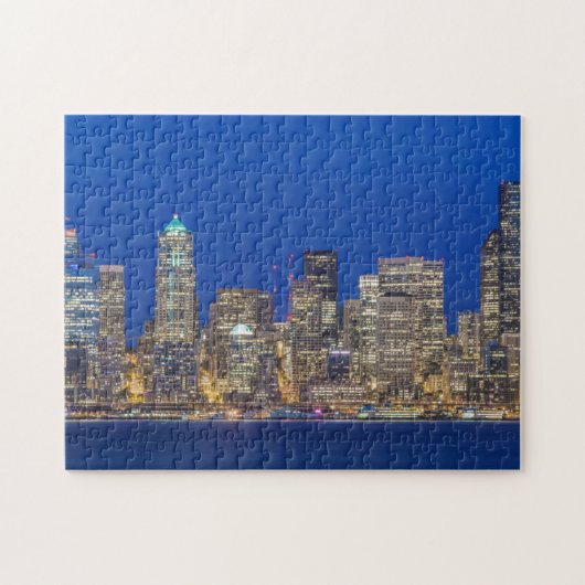 Waterfront en downtown skyline bij schemering legpuzzel (Horizontaal)