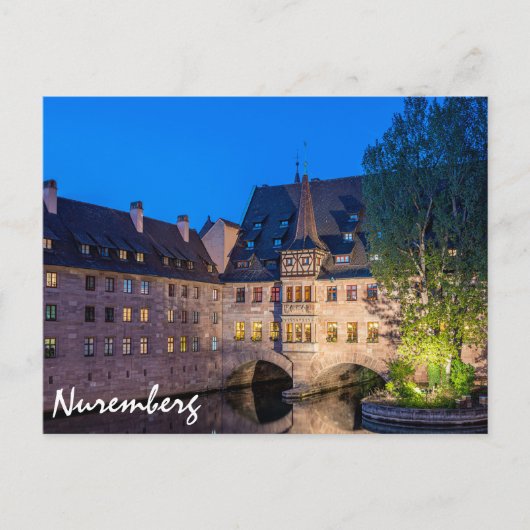 Waterfront gebouw 's nachts in Neurenberg, Duitsla Briefkaart (Voorkant)