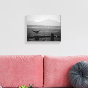 Waterfront Langley Kraai Monochroom Vliegt Canvas Afdruk