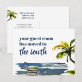 Waterfront Palm Tree Guest Room Verhuisd Nieuw adr Aankondigingskaart (Voorkant / Achterkant)