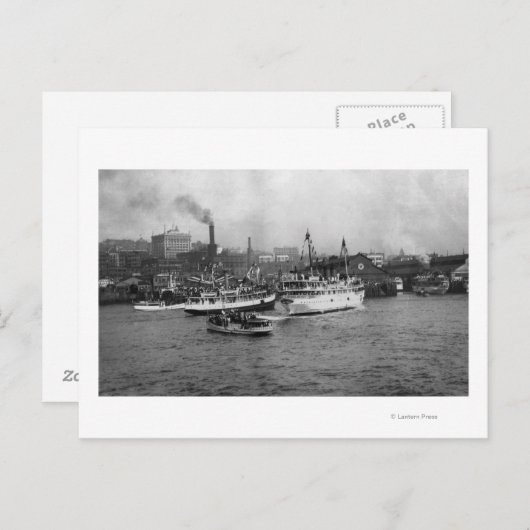 Waterfront Scene met schepen van Seattle Briefkaart (Voorkant / Achterkant)