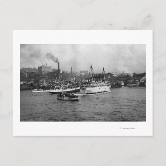 Waterfront Scene met schepen van Seattle Briefkaart (Voorkant)
