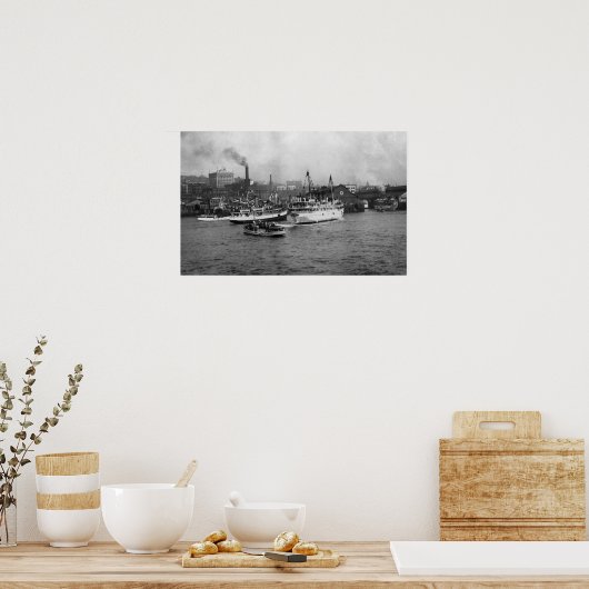 Waterfront Scene met schepen van Seattle Poster (Keuken)