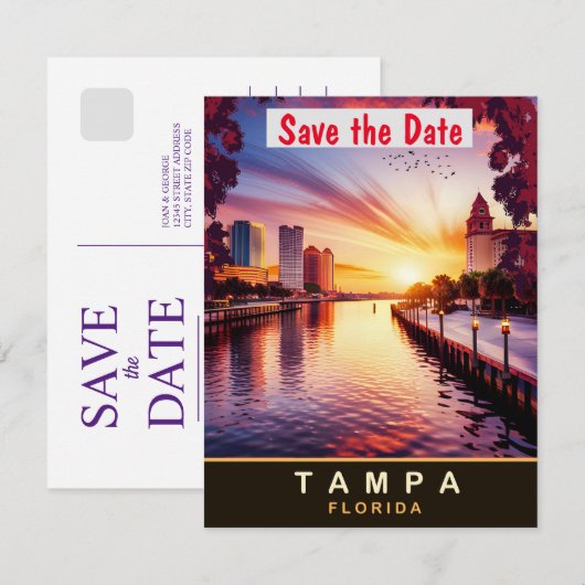 Waterfront Tampa, Florida, Reisansichtkaart Save The Date (Voorkant / Achterkant)
