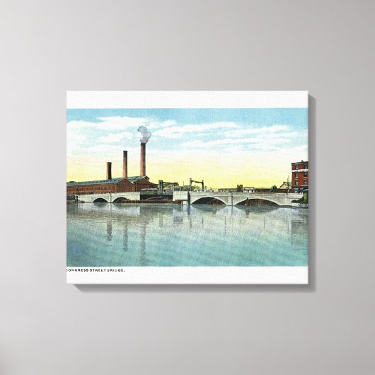 Waterfront Uitzicht van de Congress Street Bridge Canvas Afdruk (Voorkant)