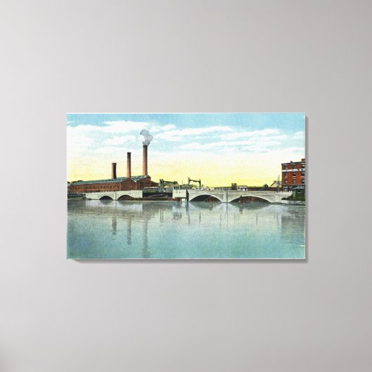 Waterfront Uitzicht van de Congress Street Bridge Canvas Afdruk (Voorkant)