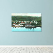 Waterfront Uitzicht van de stad en Steamer Canvas Afdruk (Insitu (Houten vloer))