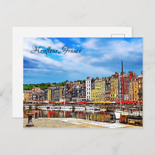 Waterfront van de haven van Honfleur in Normandy,  Briefkaart (Voorkant / Achterkant)