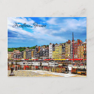 Waterfront van de haven van Honfleur in Normandy,  Briefkaart