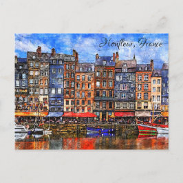 Waterfront van de haven van Honfleur in Normandy, Briefkaart