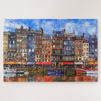 Waterfront van de haven van Honfleur in Normandy, Legpuzzel