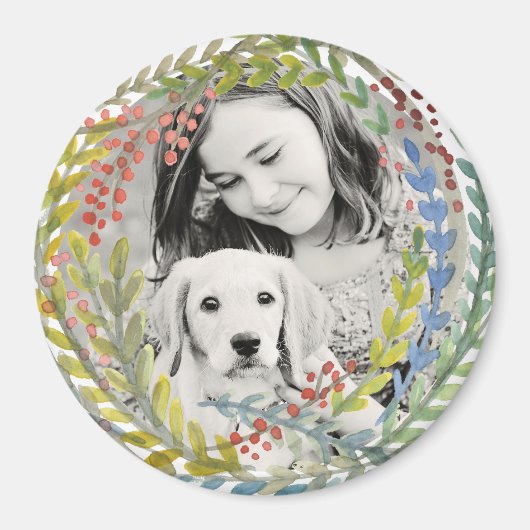 Watergekleurd Holiday Wreath Lijst Magneet (Voorkant)