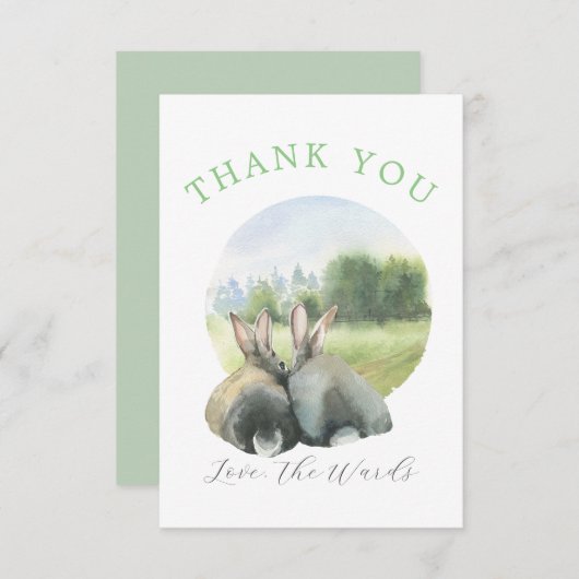  Watergekleurd Konijnenpaar Bedankkaart (Voorkant / Achterkant)