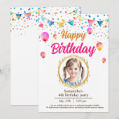 watergekleurd schattig verjaardagsfeestje kaart (Voorkant / Achterkant)