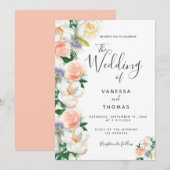 Watergekleurde floralen witte koraalscriptbruiloft kaart (Voorkant / Achterkant)