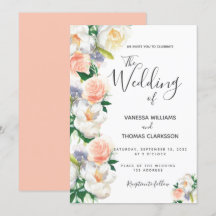 Watergekleurde floralen witte koraalscriptbruiloft