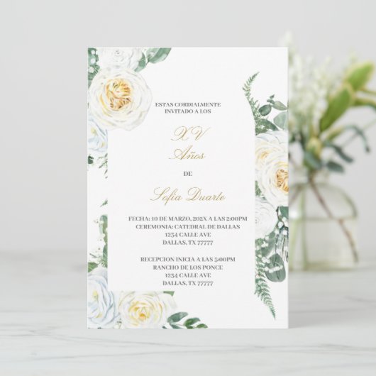 Watergekleurde Quinceanera uitnodiging in het Spaa (Staand voorkant)