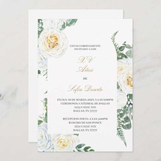 Watergekleurde Quinceanera uitnodiging in het Spaa (Voorkant / Achterkant)