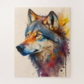 Watergekleurde wolf legpuzzel (Verticaal)
