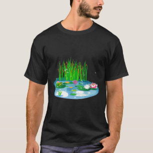 Watergelieerd met kikker op Lily Pad Cattails D T-shirt