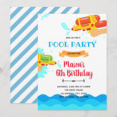 Watergevecht zwembad waterslide verjaardagsuitnodi kaart (Voorkant / Achterkant)