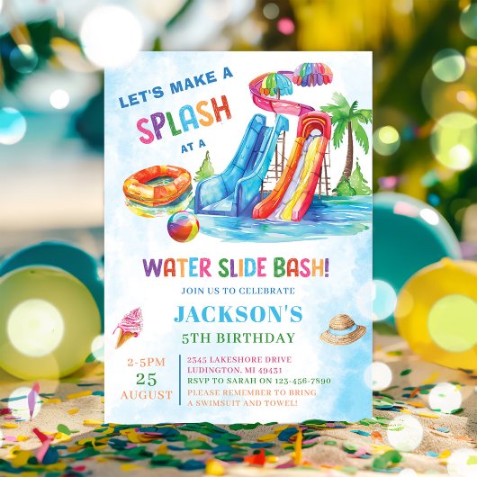 Waterglijbaan Bash Splash Verjaardagsfeest Kaart