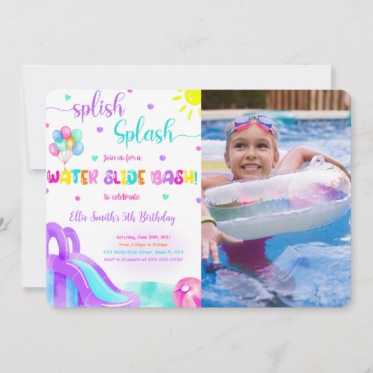 Waterglijbaan foto uitnodiging (Voorkant)