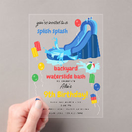 Waterglijbaan Kinder Zomer Splish Splash Verjaarda Acryl Uitnodigingen