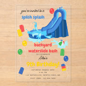Waterglijbaan Kinder Zomer Splish Splash Verjaarda Acryl Uitnodigingen (Voorkant)