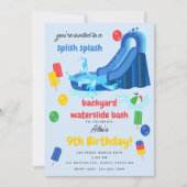 Waterglijbaan Kinder Zomer Splish Splash Verjaarda Kaart (Voorkant)